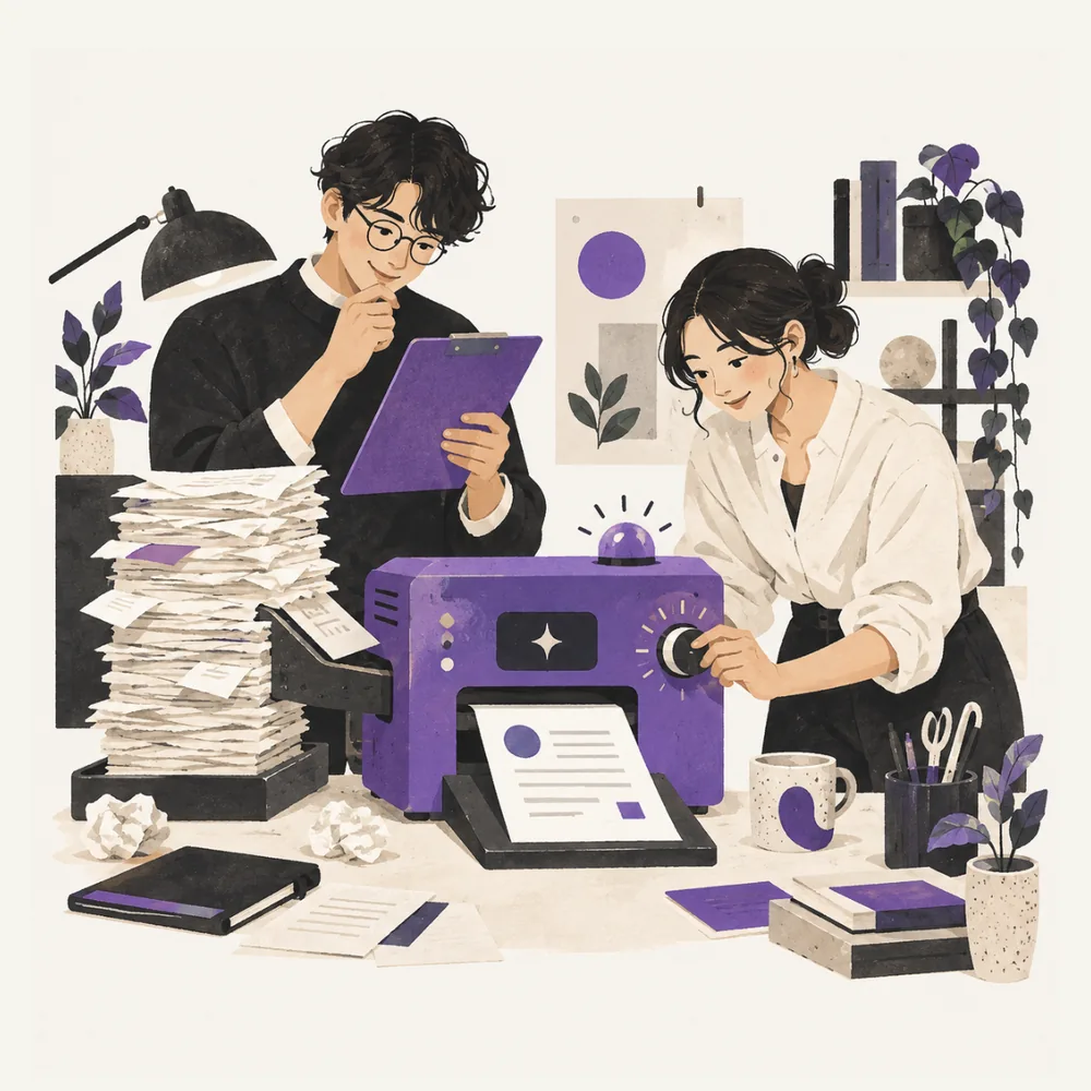 AIと仕組みで改善する（MATRIXのクレド）のイラスト